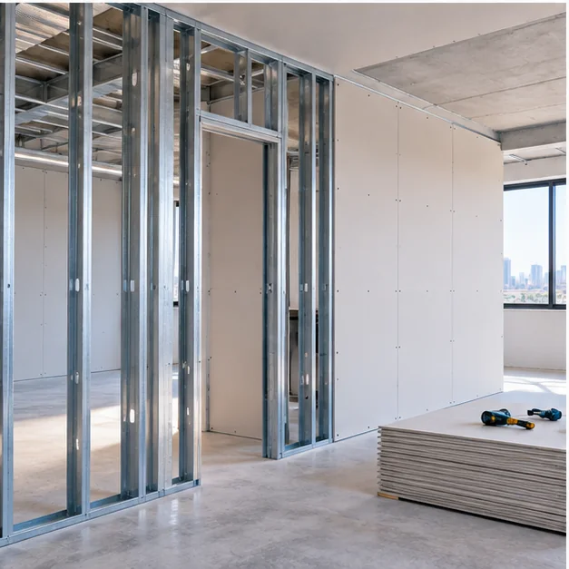 Sistema drywall em instalação